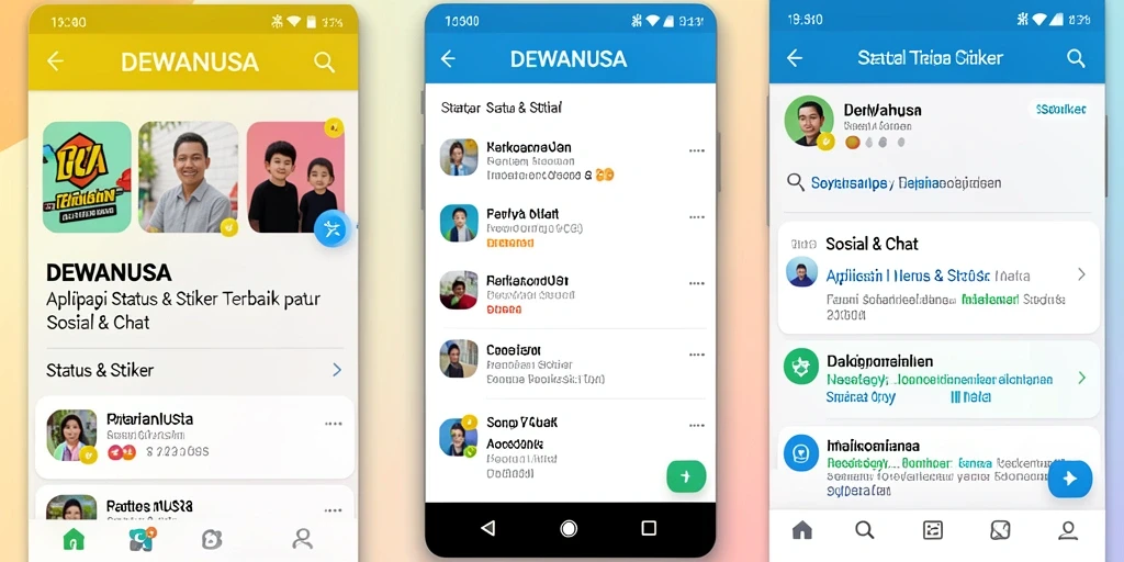Tampilan antarmuka DEWANUSA yang sederhana dan menawan untuk Status & Stiker.